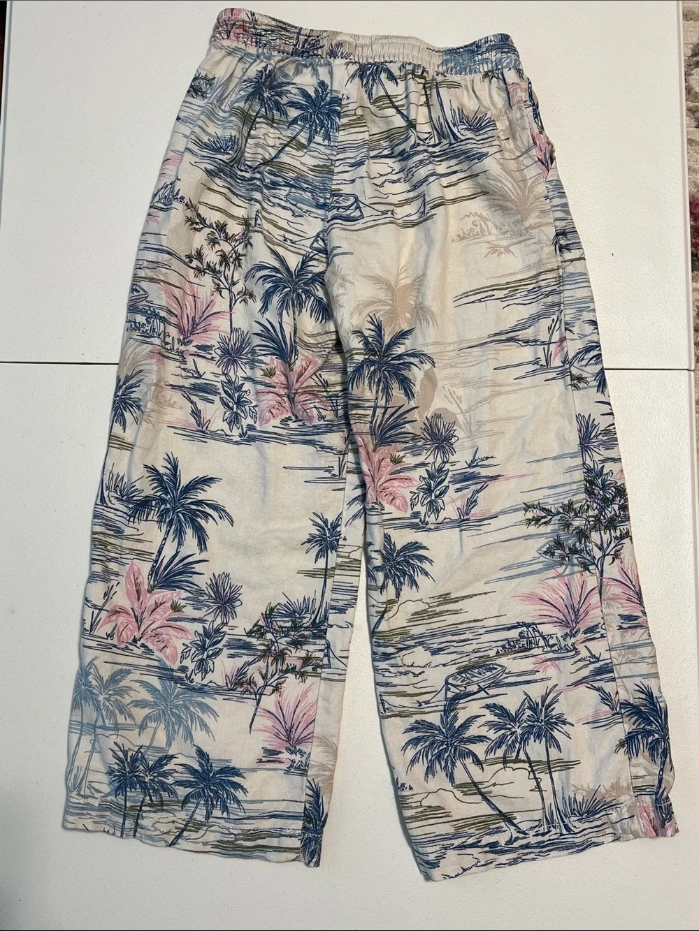 GAP Kids Tropical Palm Print Elastic Waist Pants - Blue & Cream
